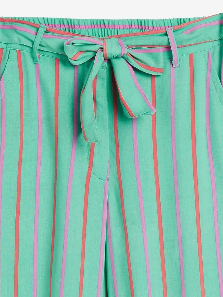 Utsa Kids Sea Green Striped Palazzos