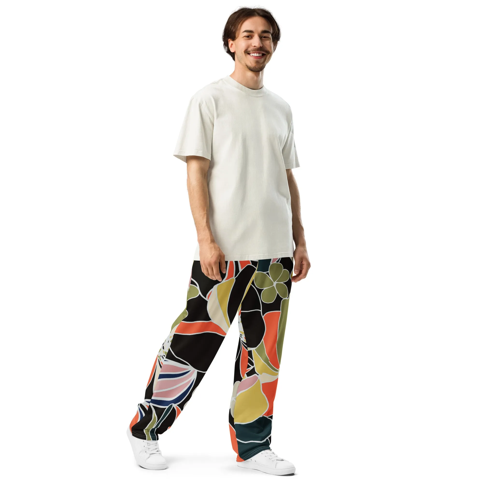 Valentines Day Wide Leg Joggers - Flower (Glamourange Valentine Day Gifts Wide Leg Joggers - Design 0018)