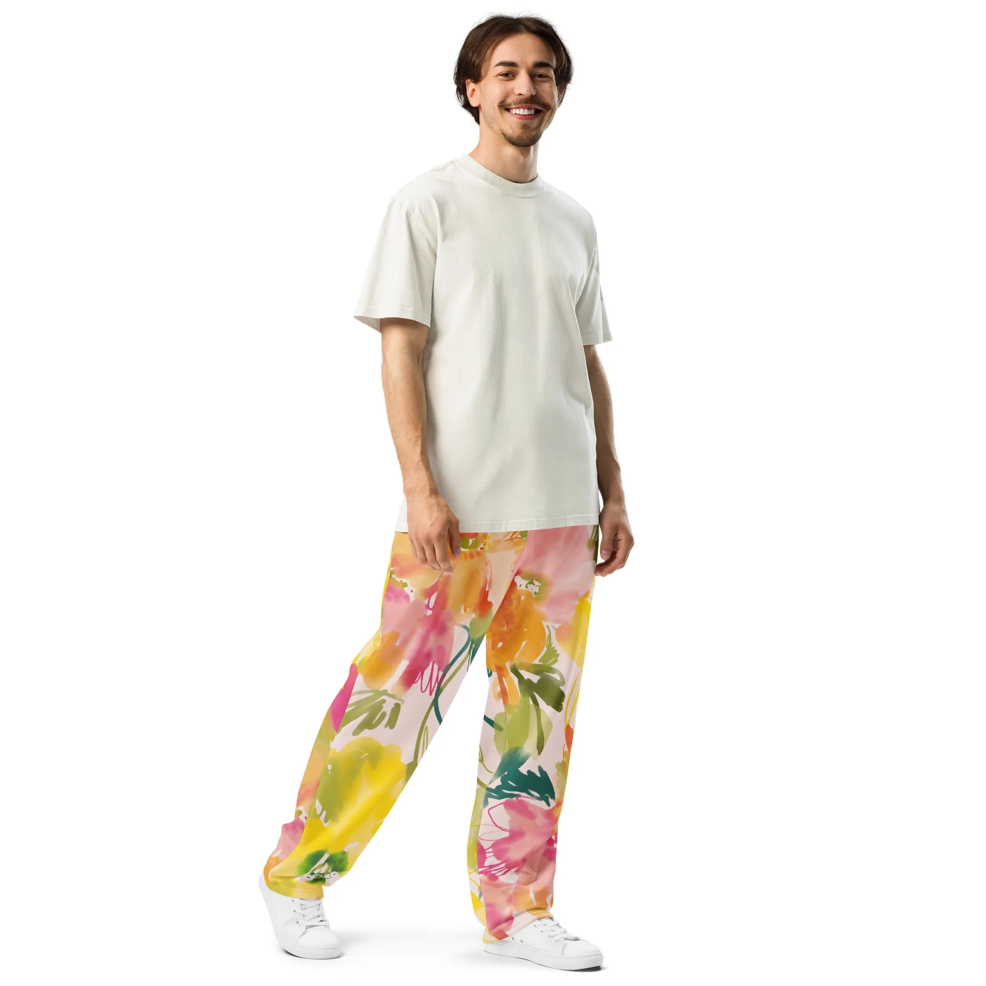 Valentines Day Wide Leg Joggers - Flower (Glamourange Valentine Day Gifts Wide Leg Joggers - Design 0020)