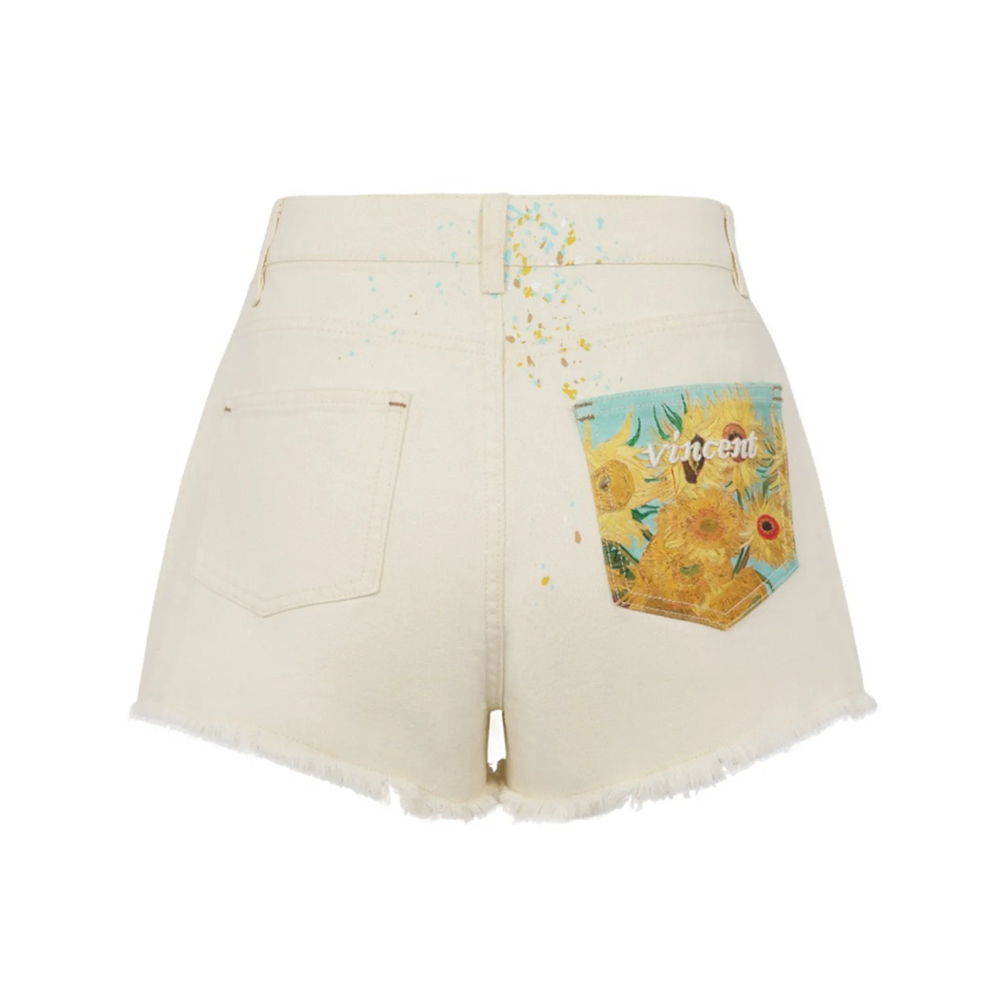 Van Gogh Masterpiece Denim Shorts in Light Yellow