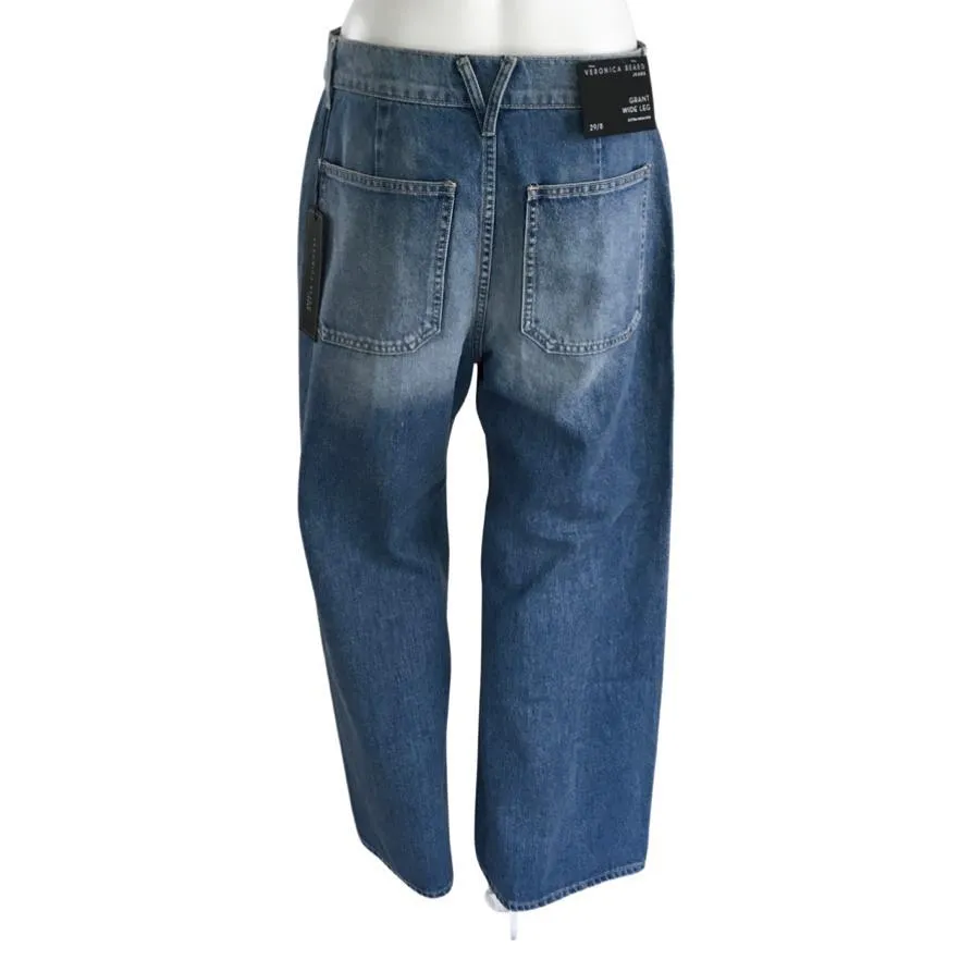 Veronica Beard Women's Grant Wide Leg Extra High Rise Jeans Denim Blue Sz 29