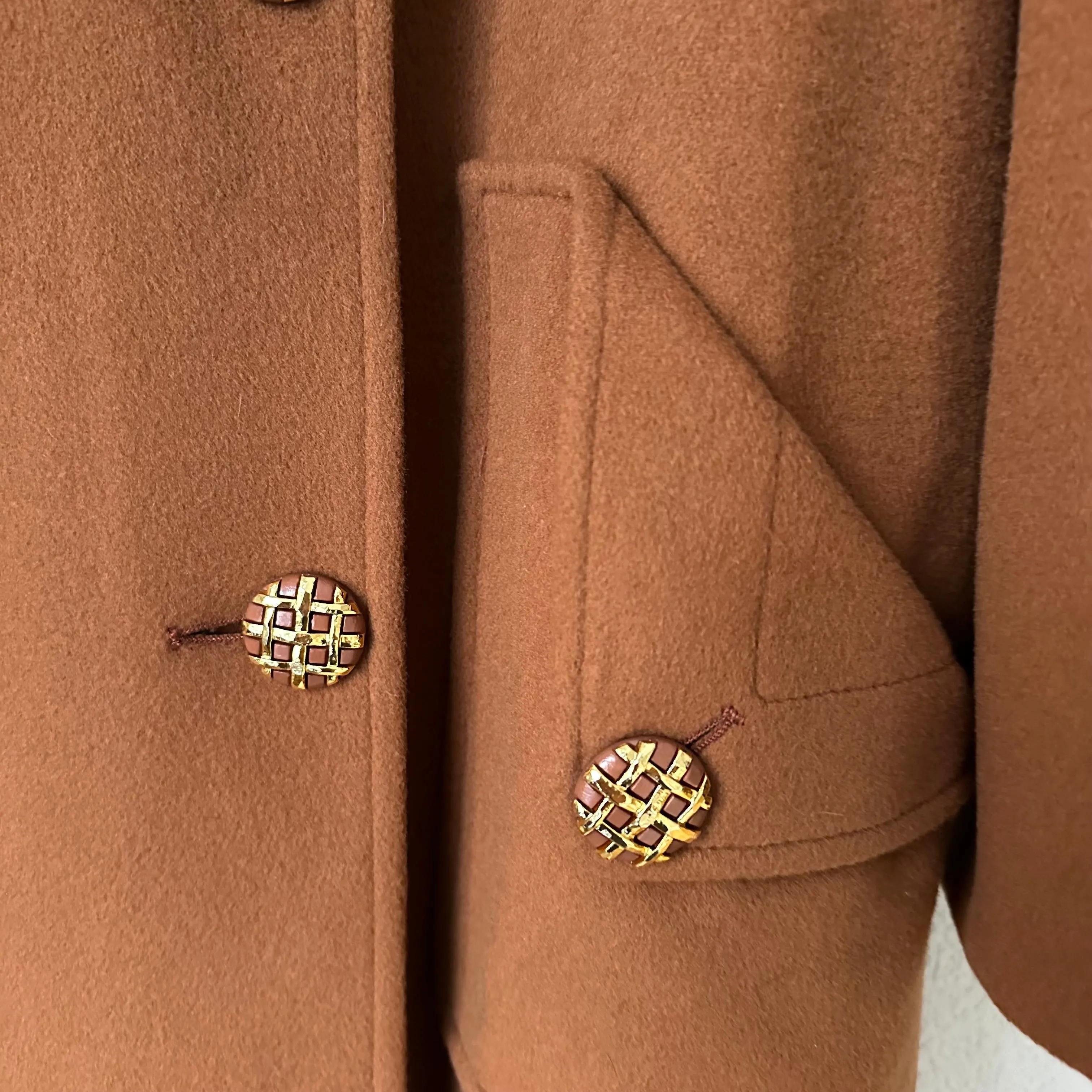 Vintage Double-breasted Brown Wool Coat - size M-L