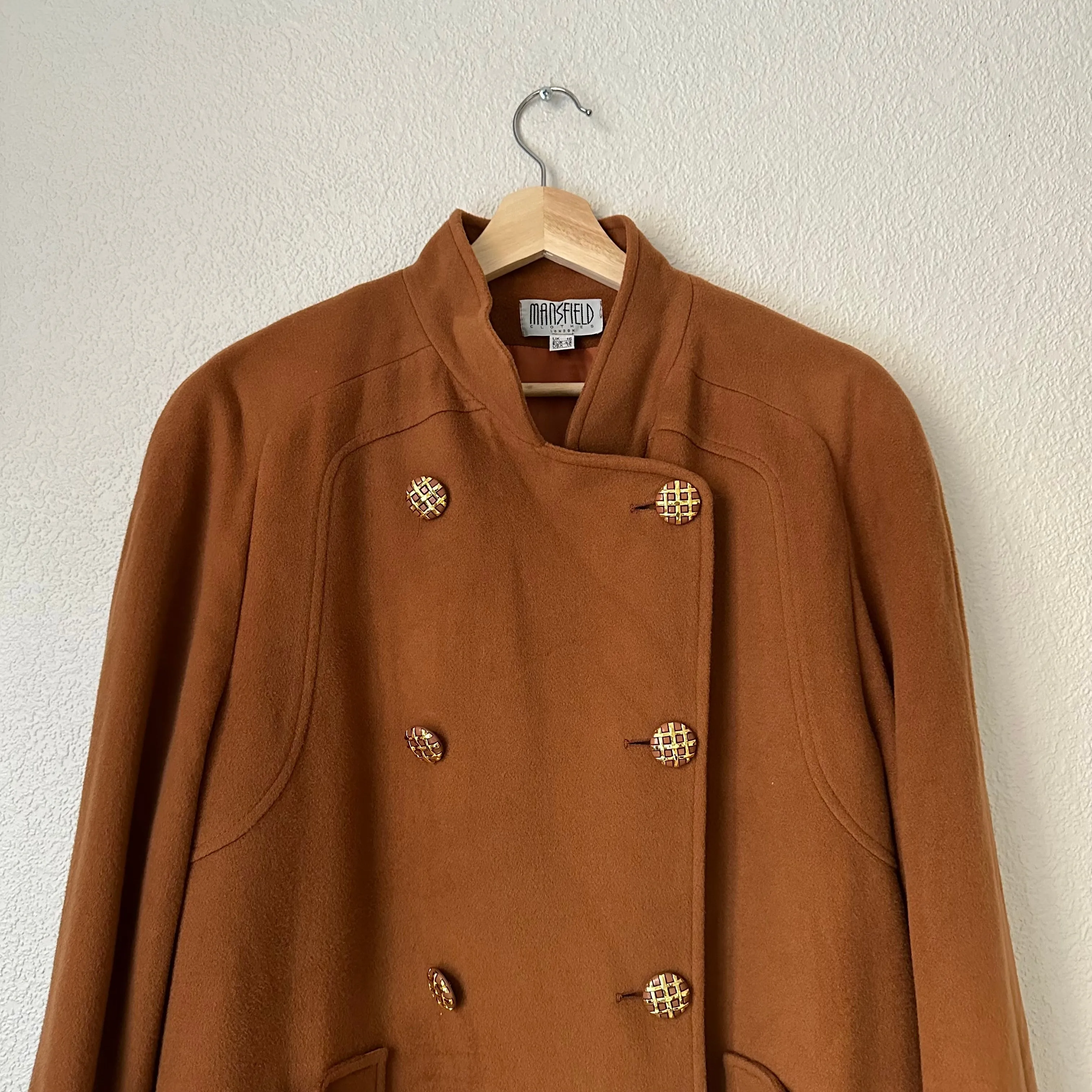 Vintage Double-breasted Brown Wool Coat - size M-L