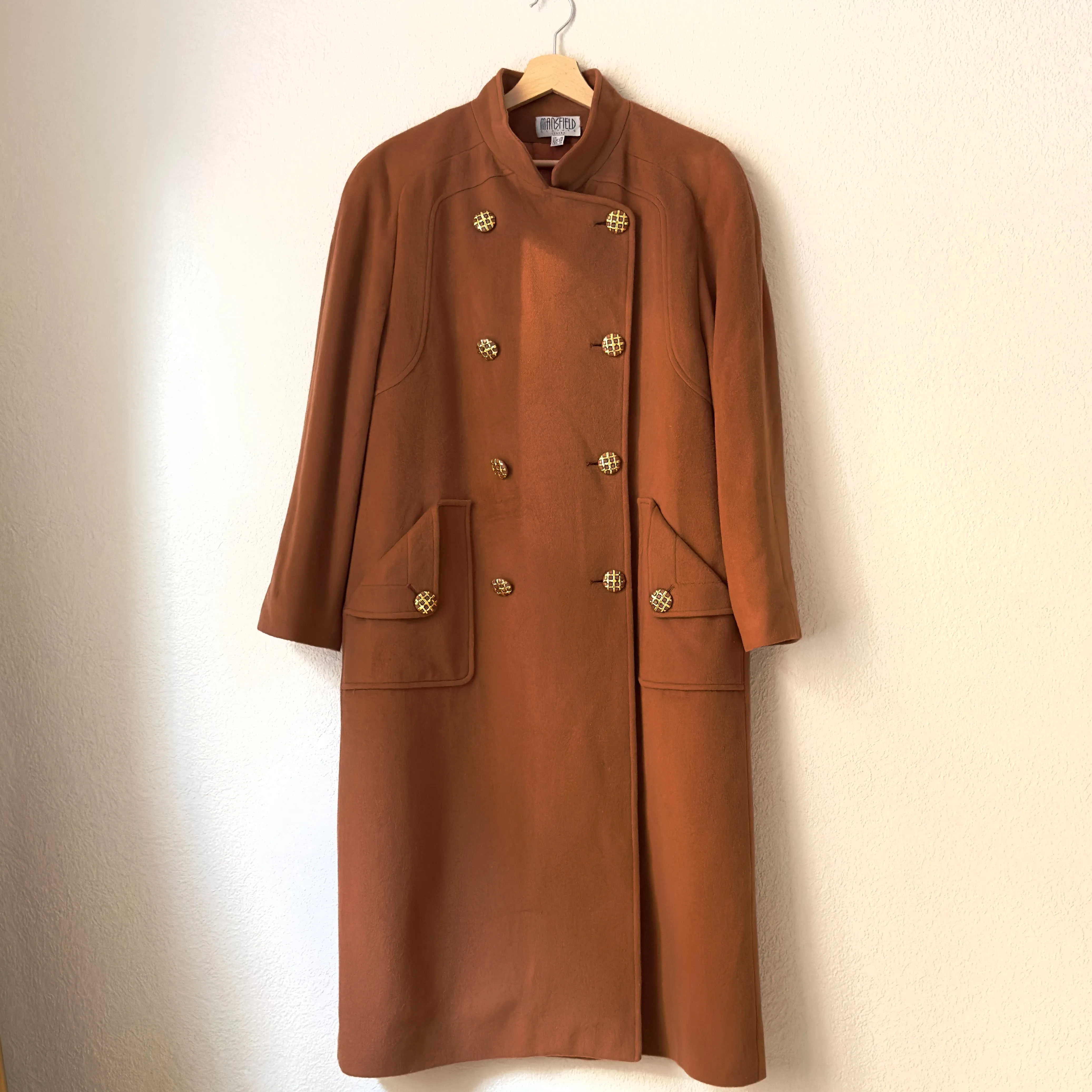 Vintage Double-breasted Brown Wool Coat - size M-L