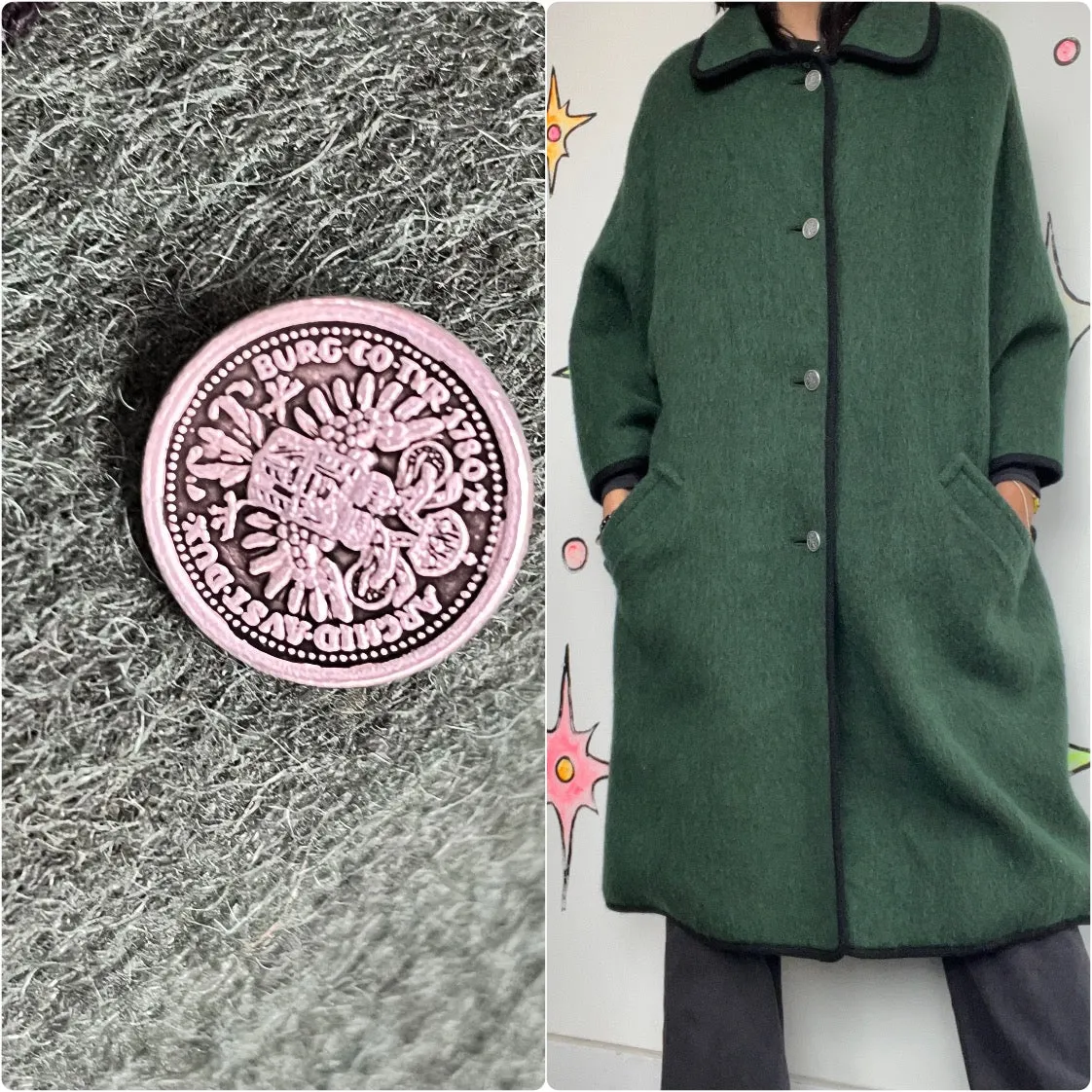 Vintage | Green Loden King Wool Heavy Warm Cape Coat | Size 44 Fits All