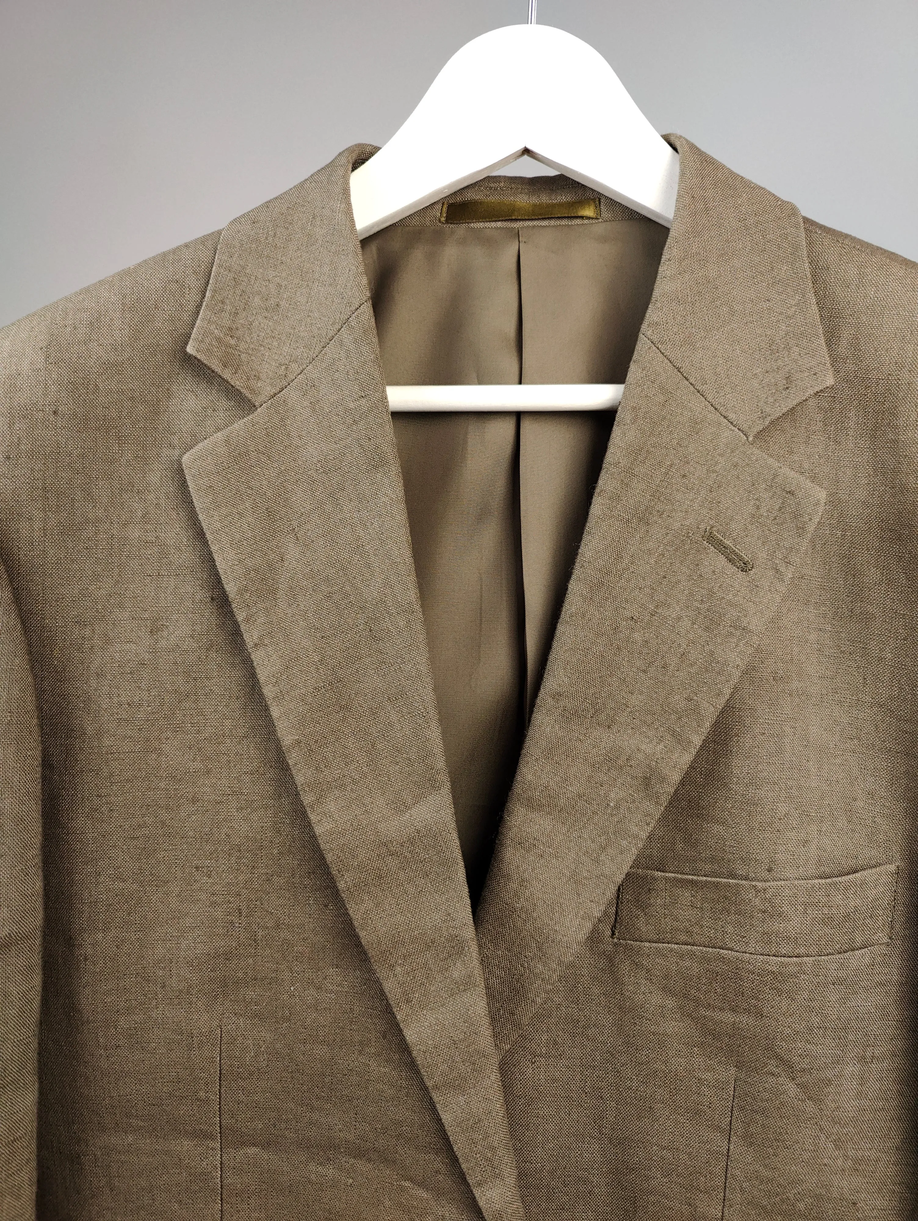 Vintage linen blazer beige brown jacket women unisex men 46 M