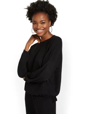 Volume-Sleeve Waffle Pullover