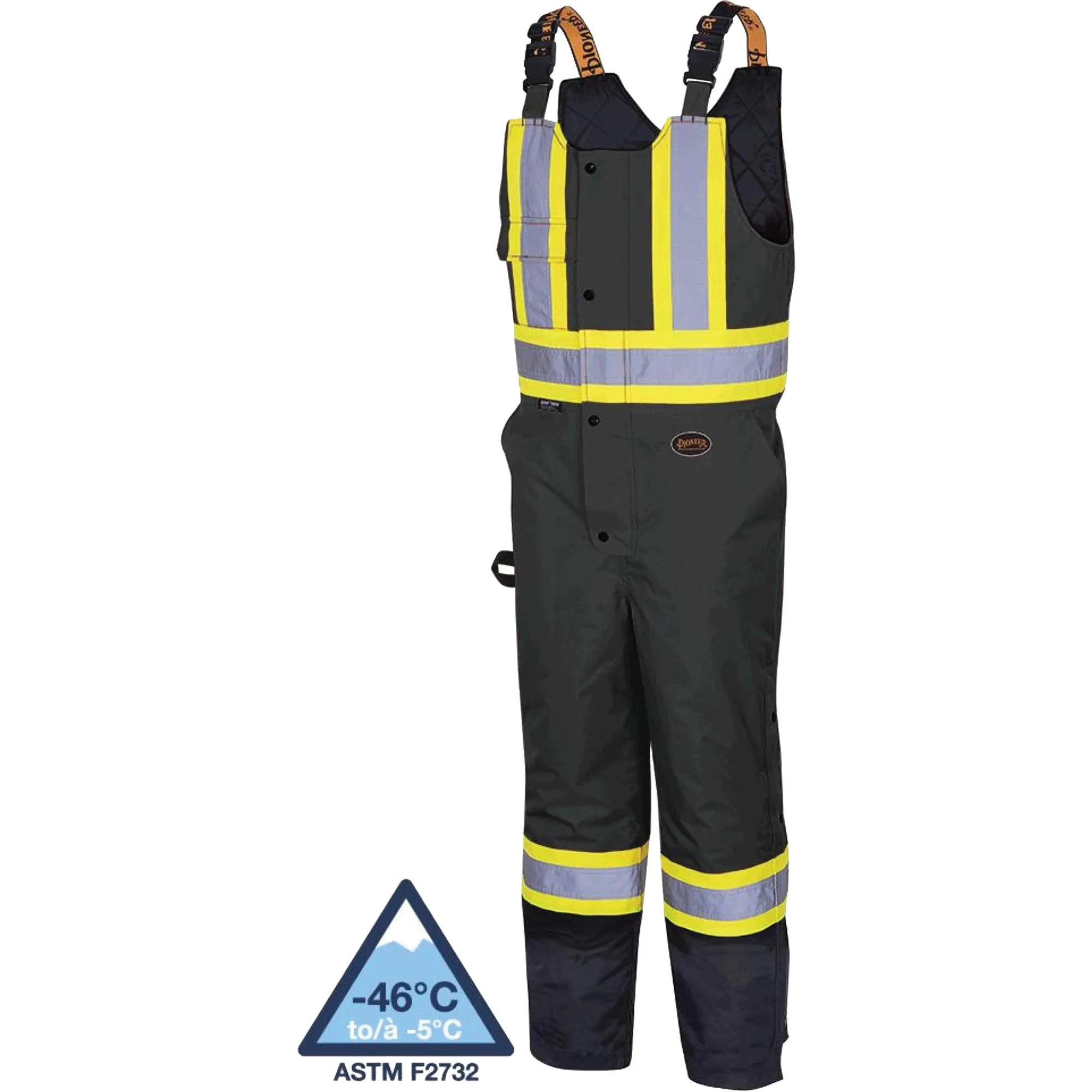 Waterproof Quilted Bib Pants, Polyester, Large, Black