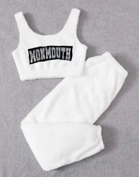 White Fuzzy Crop Top and Joggers Set