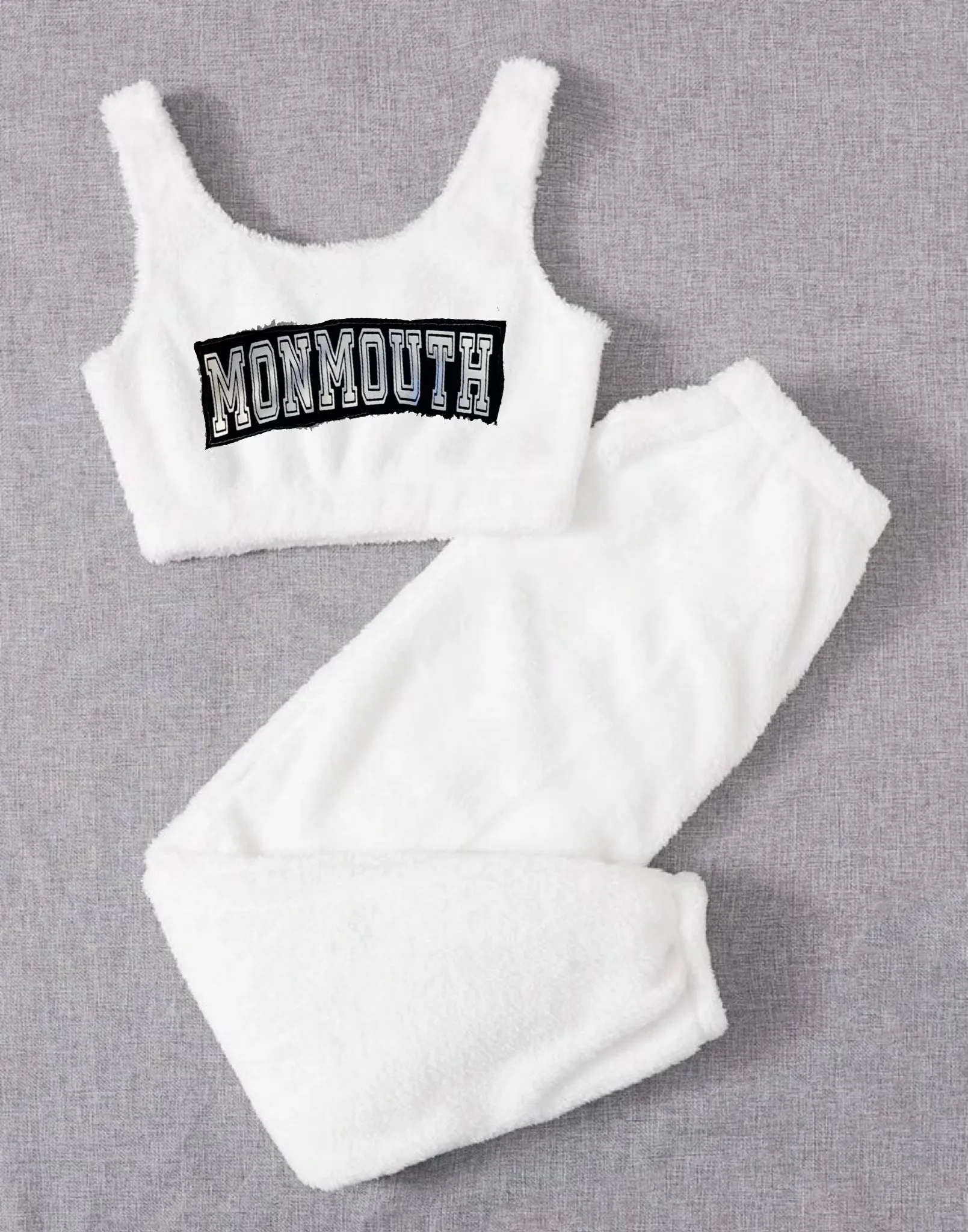 White Fuzzy Crop Top and Joggers Set