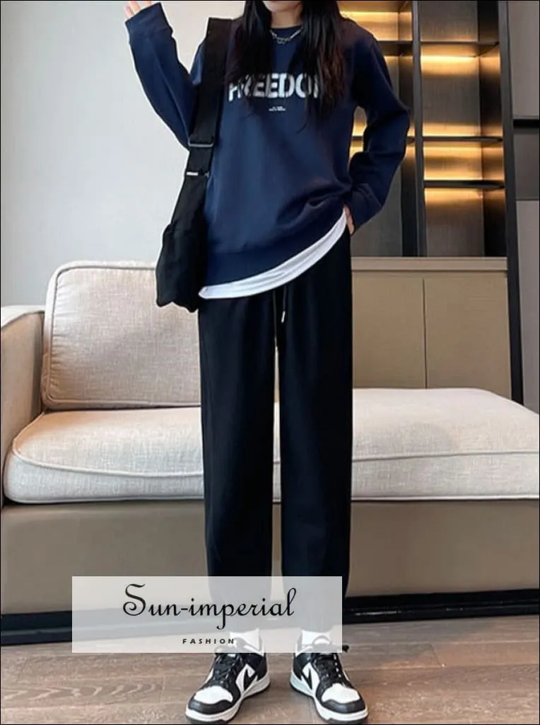 Women High Waist Oversize Leg Loose Joggers Sweatpants Trousers With Elastic Ankle Detail