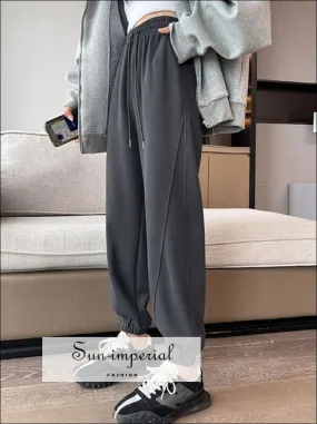 Women High Waist Oversize Leg Loose Joggers Sweatpants Trousers With Elastic Ankle Detail