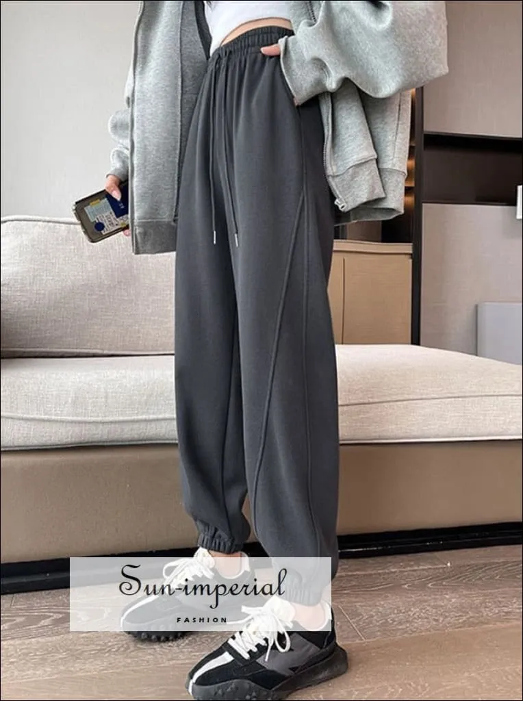 Women High Waist Oversize Leg Loose Joggers Sweatpants Trousers With Elastic Ankle Detail