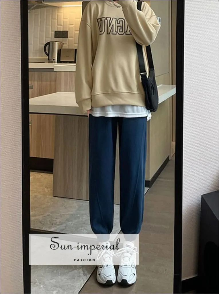 Women High Waist Oversize Leg Loose Joggers Sweatpants Trousers With Elastic Ankle Detail