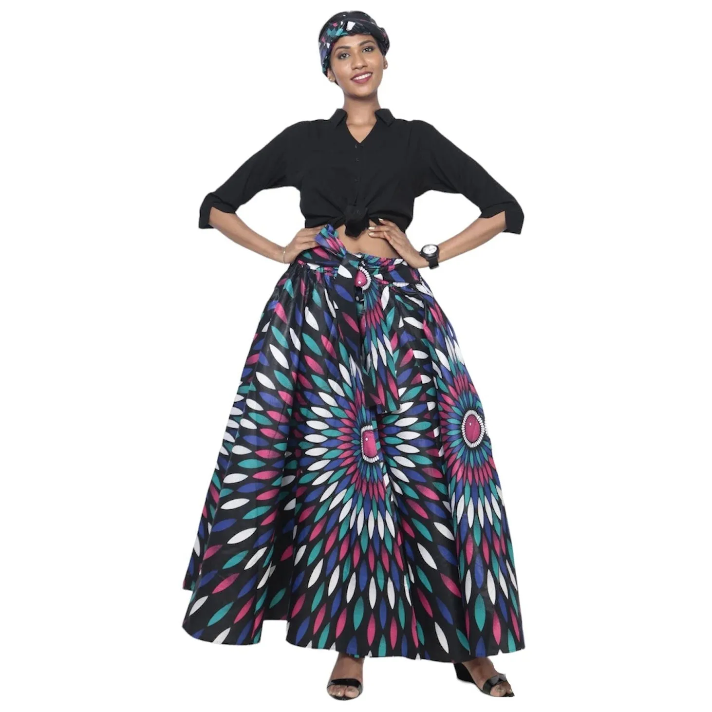 Women's African Printed Long Maxi Skirt -- FI-32
