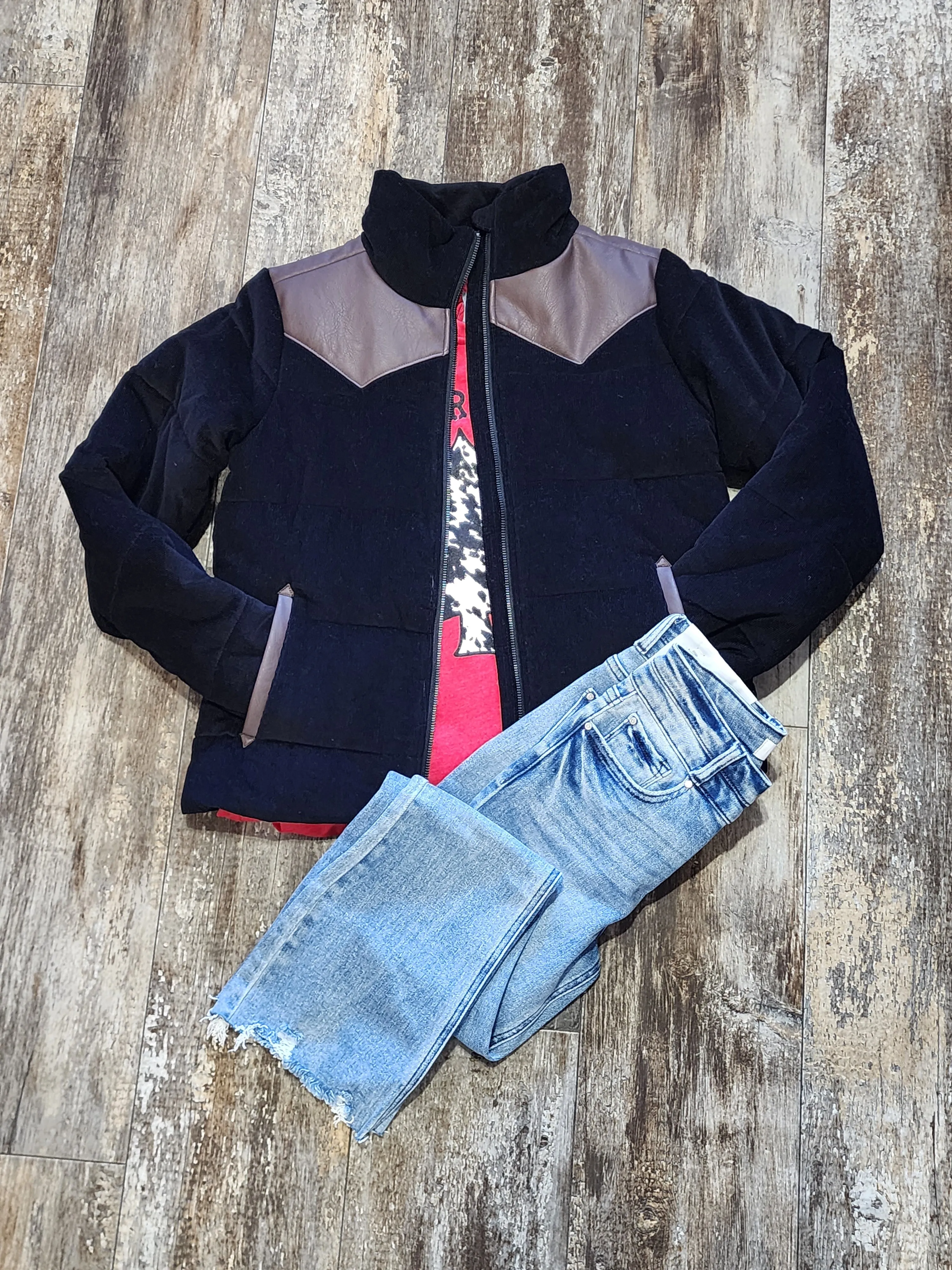 WOMEN'S CORDUROY QUILTED PUFFER JACKET