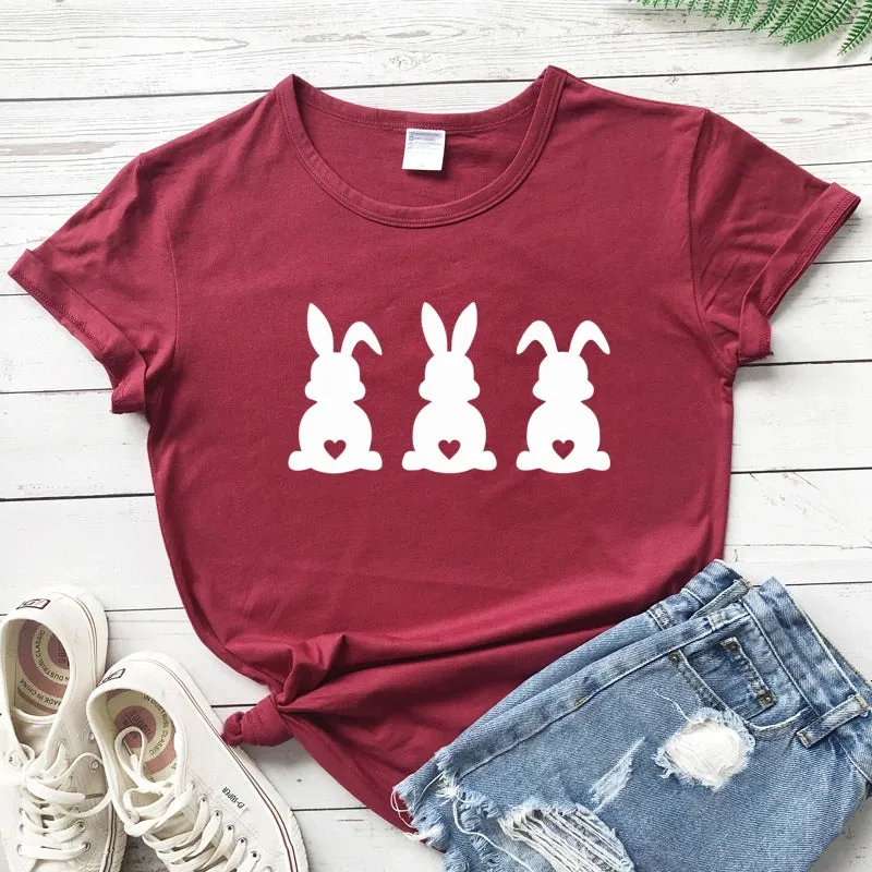 Women's Cute Three Bunnies Printed T-shirt