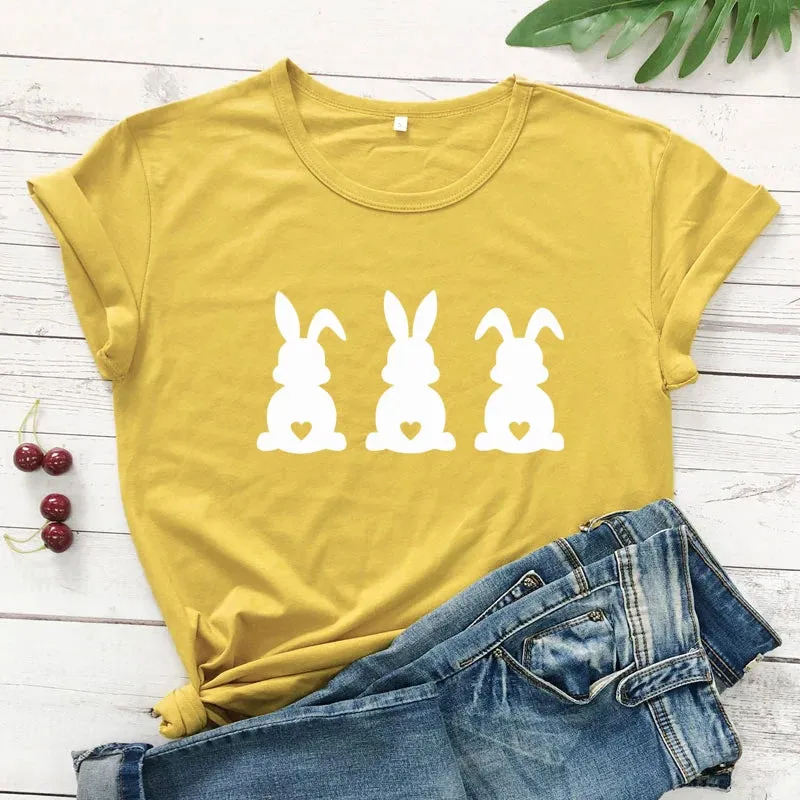 Women's Cute Three Bunnies Printed T-shirt