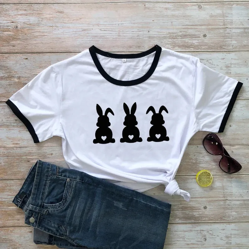 Women's Cute Three Bunnies Printed T-shirt