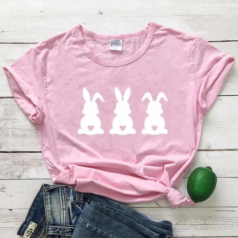 Women's Cute Three Bunnies Printed T-shirt