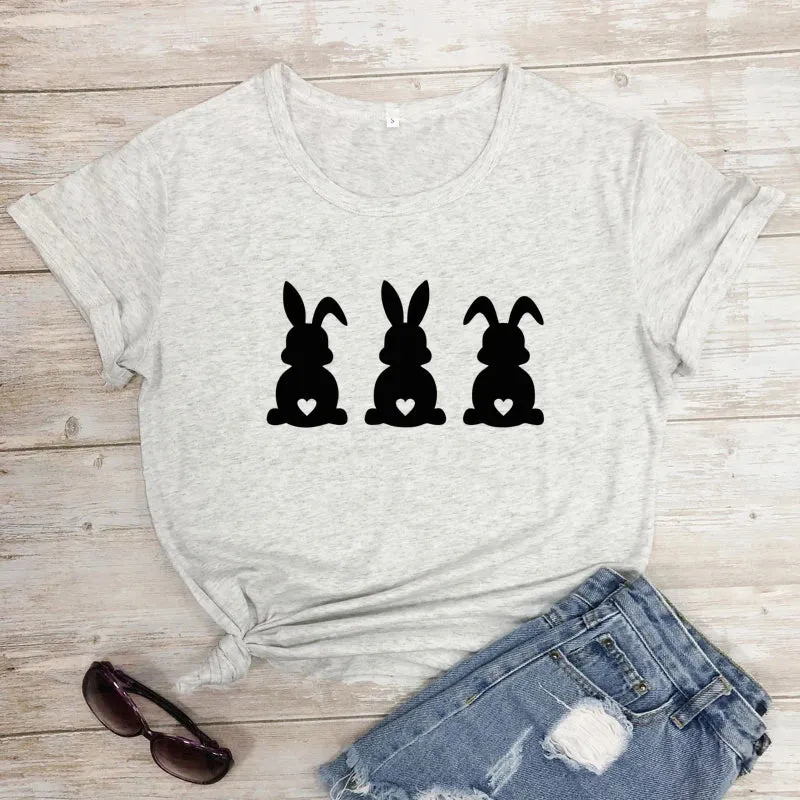 Women's Cute Three Bunnies Printed T-shirt