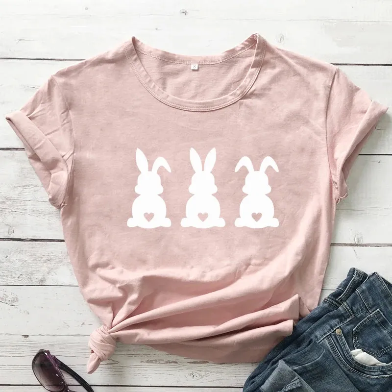 Women's Cute Three Bunnies Printed T-shirt