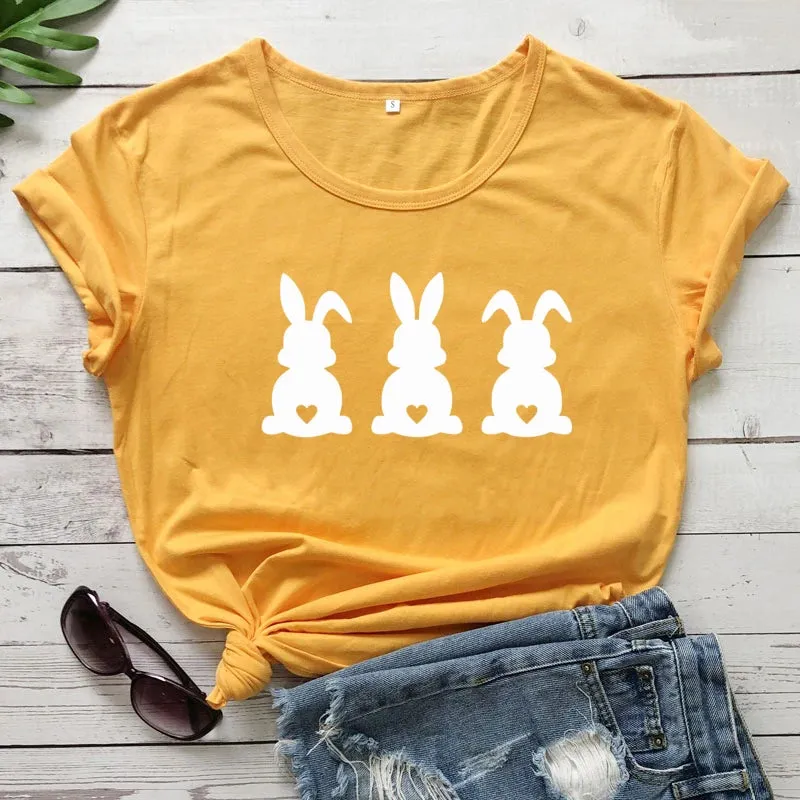 Women's Cute Three Bunnies Printed T-shirt