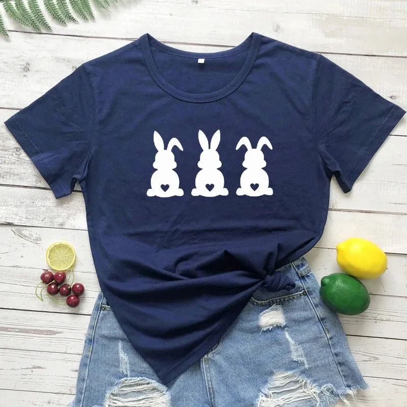 Women's Cute Three Bunnies Printed T-shirt