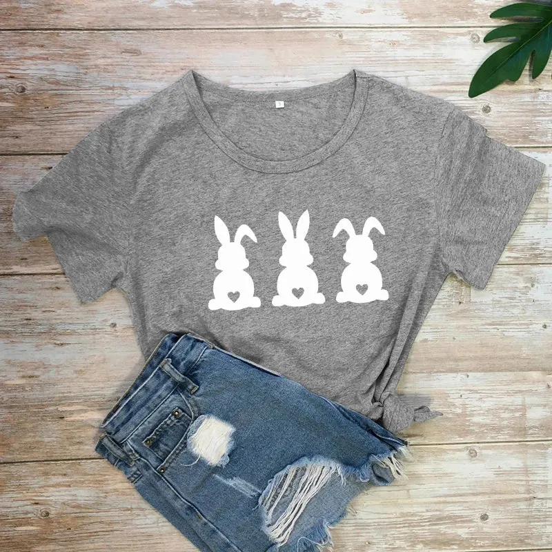 Women's Cute Three Bunnies Printed T-shirt