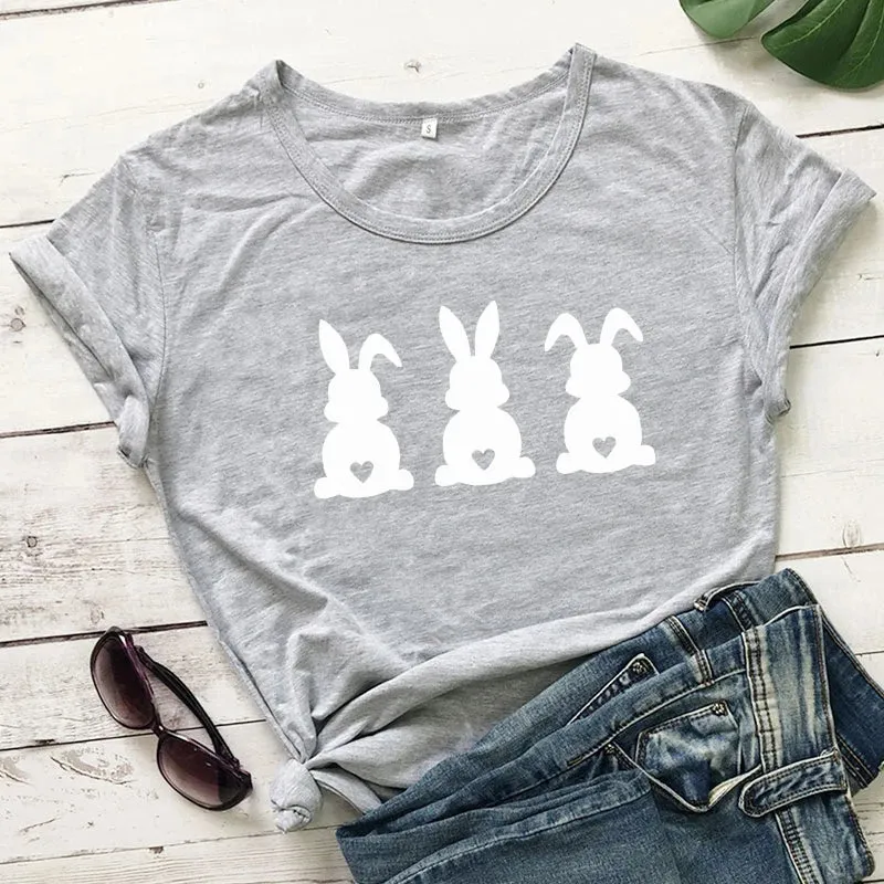 Women's Cute Three Bunnies Printed T-shirt