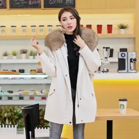 Women's Winter Casual Long Warm Coat With Raccoon Fur
