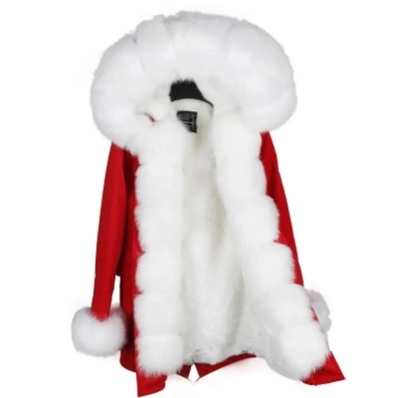 Women's Winter Casual Polyester Hooded Parka With Raccoon Fur