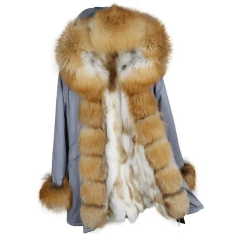 Women's Winter Casual Polyester Hooded Parka With Raccoon Fur