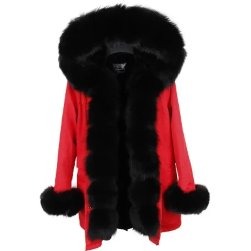 Women's Winter Casual Polyester Hooded Parka With Raccoon Fur