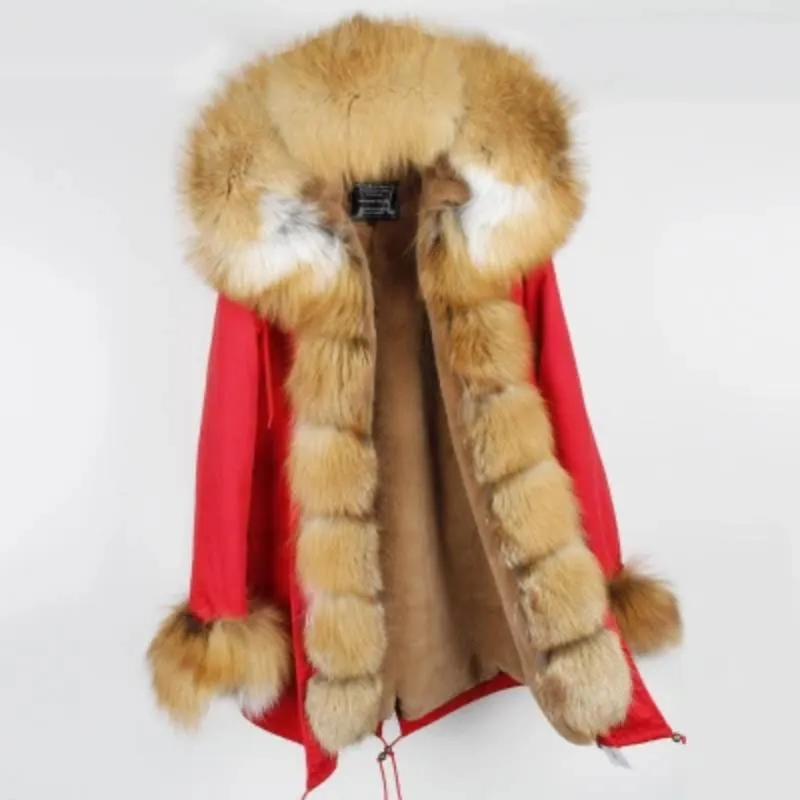 Women's Winter Casual Polyester Hooded Parka With Raccoon Fur