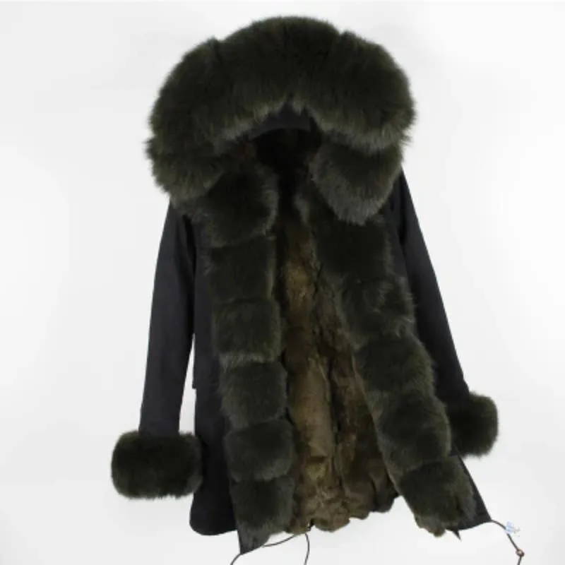Women's Winter Casual Polyester Hooded Parka With Raccoon Fur