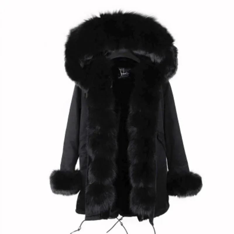 Women's Winter Casual Polyester Hooded Parka With Raccoon Fur