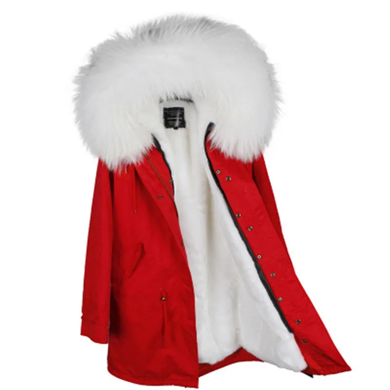 Women's Winter Casual Polyester Hooded Parka With Raccoon Fur