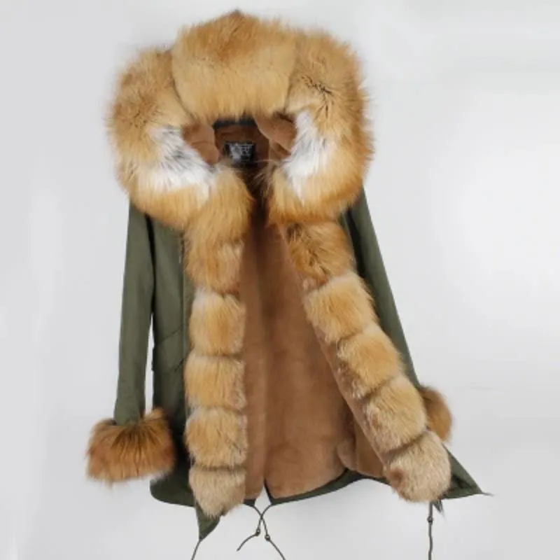 Women's Winter Casual Polyester Hooded Parka With Raccoon Fur