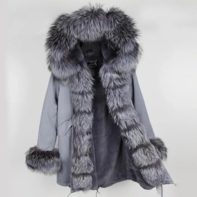 Women's Winter Casual Polyester Hooded Parka With Raccoon Fur