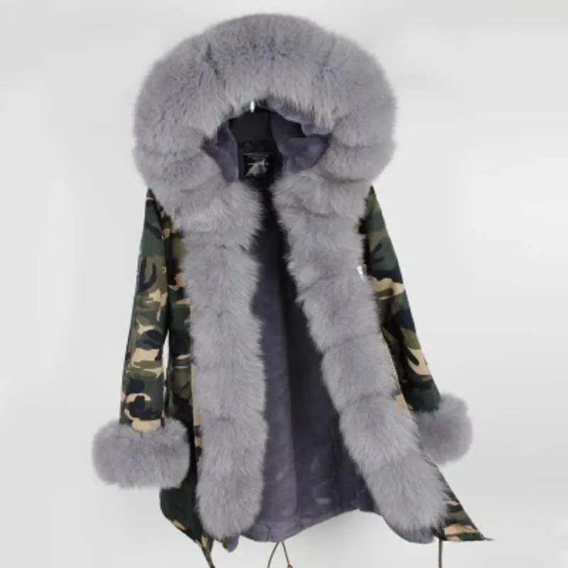 Women's Winter Casual Polyester Hooded Parka With Raccoon Fur