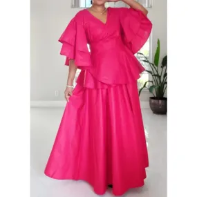 Wrap Blouse Top With Maxi Skirt / One Size